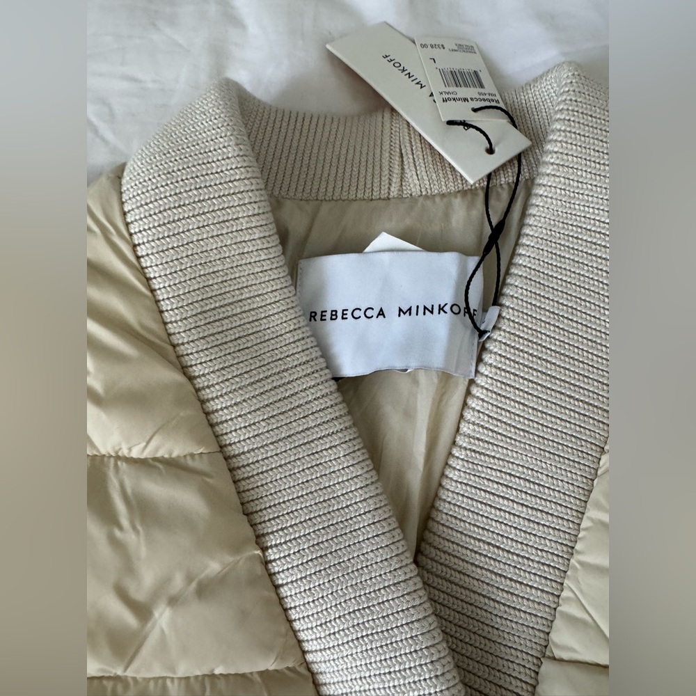 Women's NWT Rebecca Minkoff Beige Water Repellent Puffer Coat Size L Orig $328 - Picture 5 of 13
